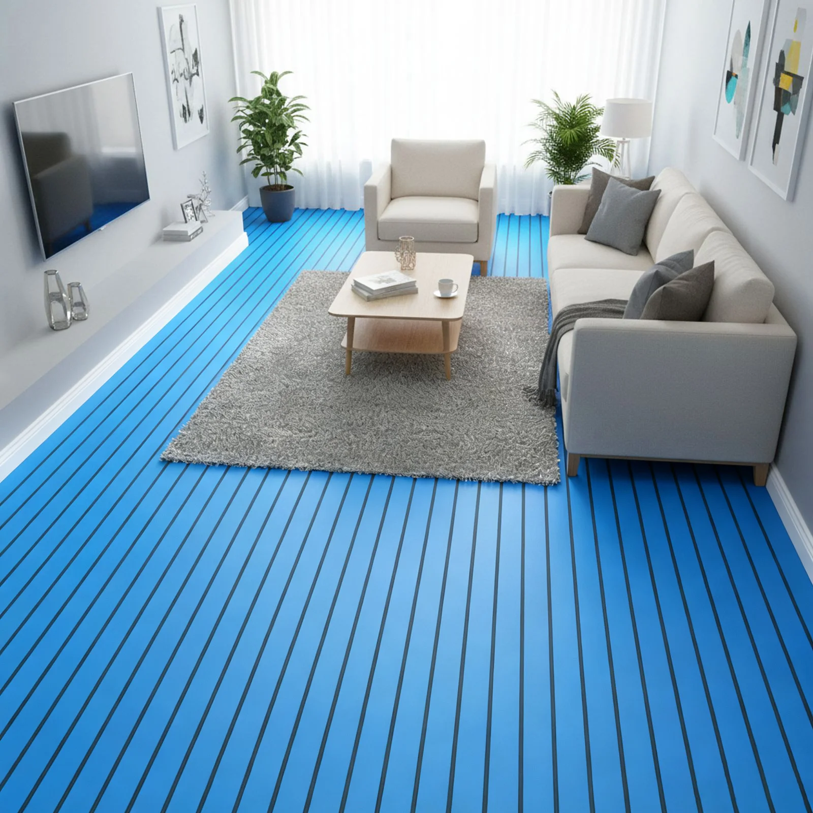 240×90cm EVA-Schaumstoff-Bodenmatte 94,5x35,4 Zoll, 6mm dick, blaue und schwarze Streifen, selbstklebend, rutschfest, schallisolierend, für Boot, Marine, Yacht, Schiff, Dock, Fitnessstudio