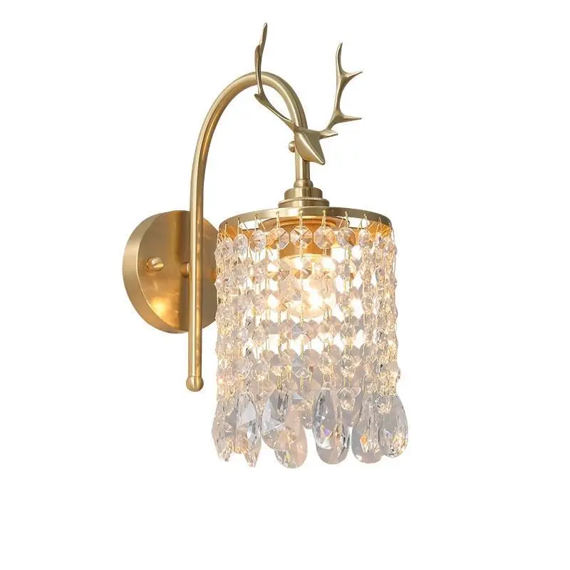 

Simple wind bedside crystal wall lamp American all copper deer head retro wall lamp Internet