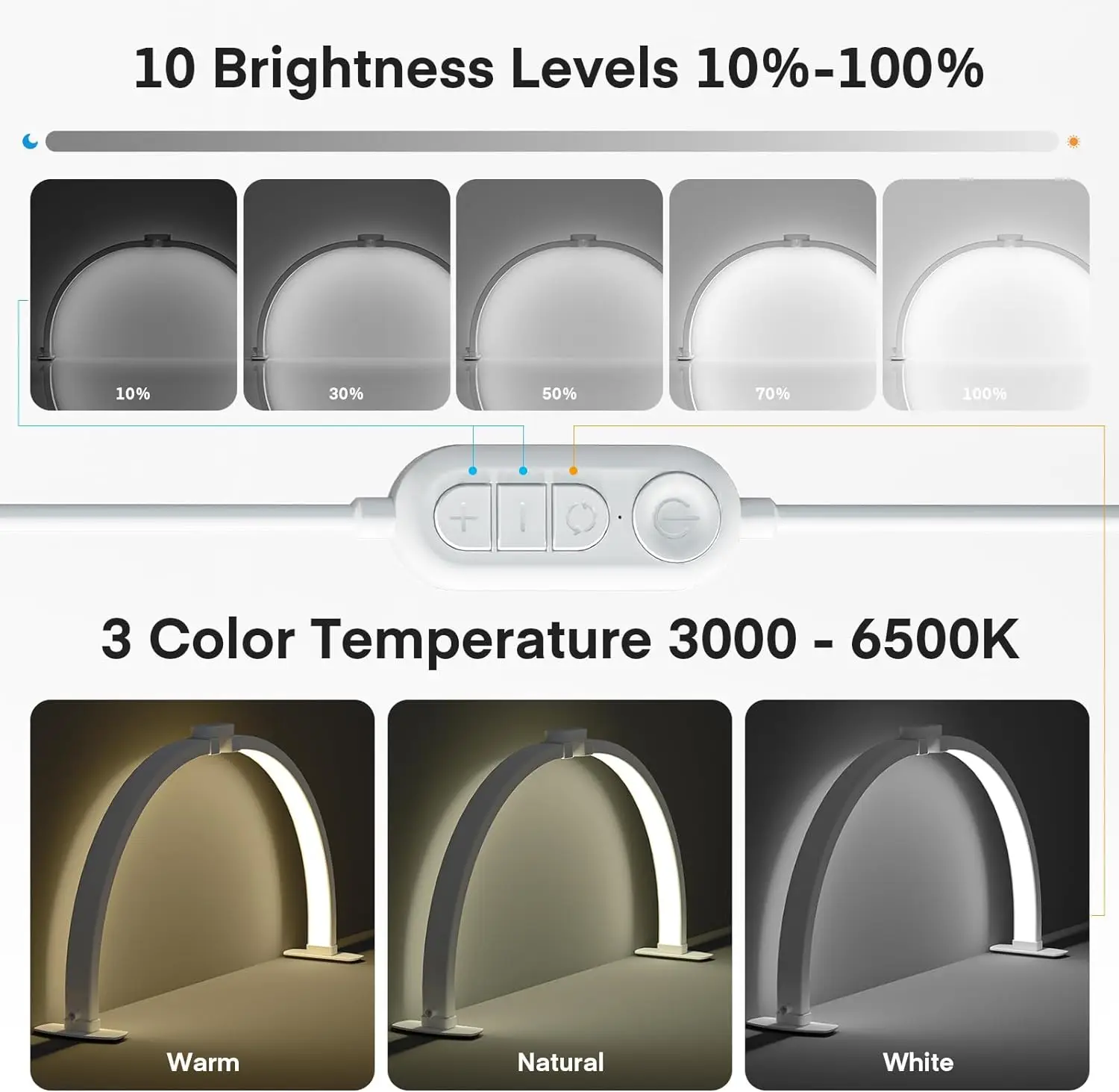 Lumière LED demi-lune pour Nail Tech, grand arc pliable de 23/29 pouces pour lampe de bureau à ongles avec support de téléphone pour Salon de manucure