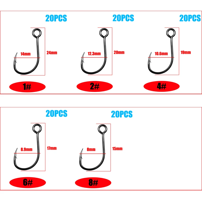 20Pcs Hook Fishing Hooks Big Ring Carbon Steel Single Hooks Tackle Box Worm Spoon Jig Hooks With Big Eyes Fishhook