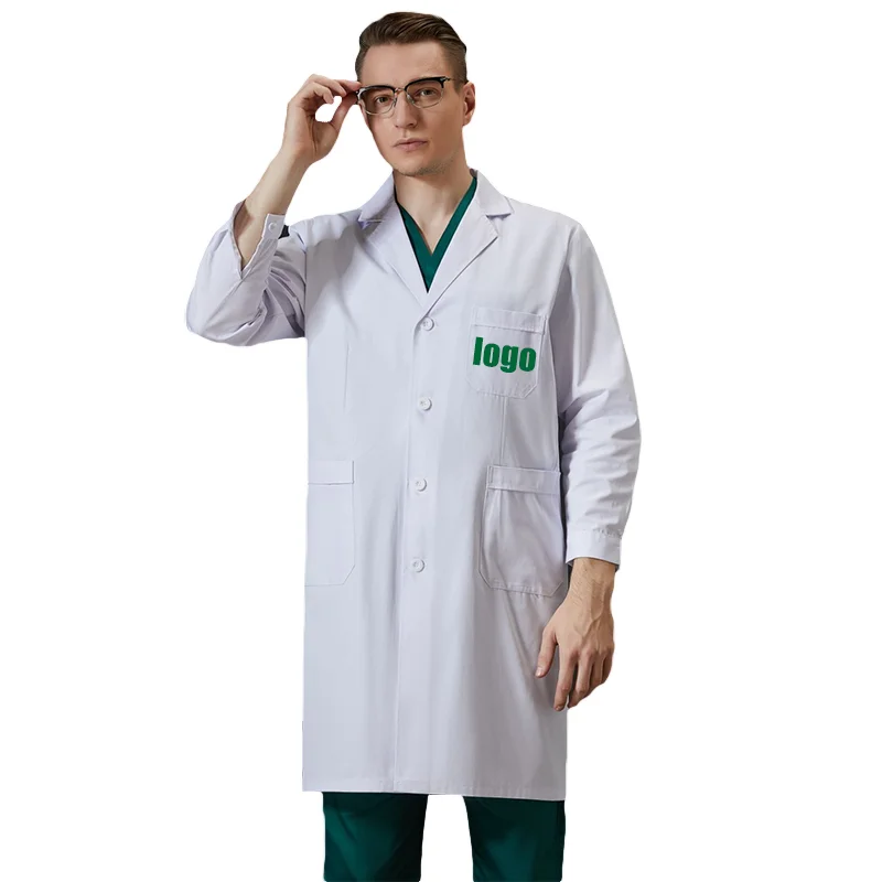 Custom Thick Medical Uniforms for Men Doctor's Coat White Button Long Sleeve Robe Veterinary Work Costumes Cosmetologist Gown