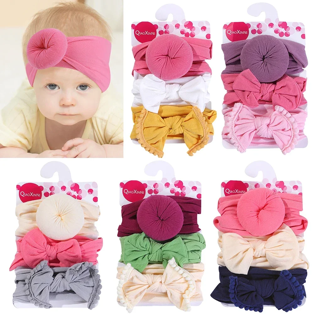 3 Pcs Set Baby Nylon Headbands Elastics Handmade Flower Headwrap for Babe Girls Newborn Infant Toddlers Kids Hair Accessories