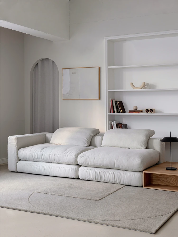 

White Nordic style simple modern small living room soft down latex double technology fabric sofa combination