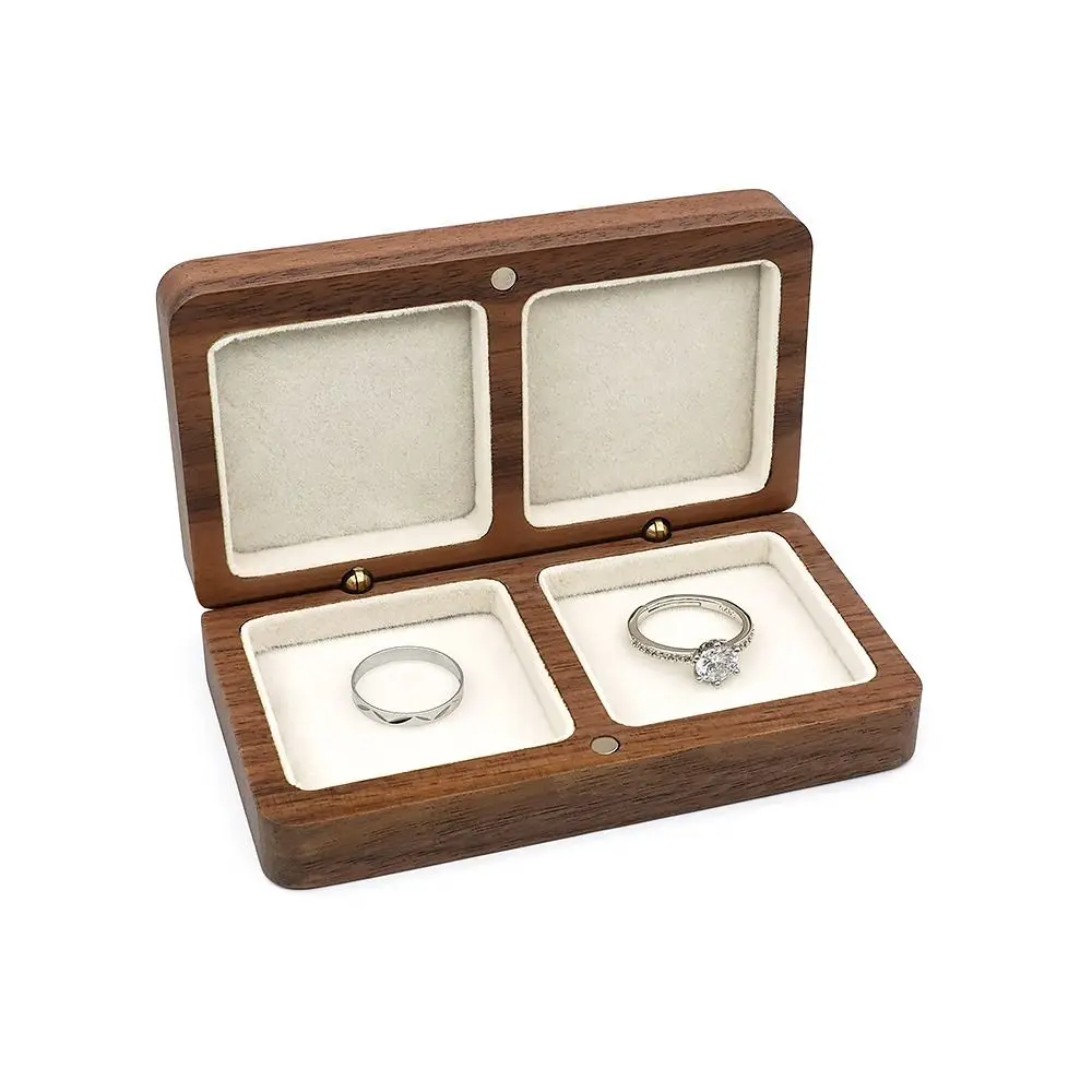 Wooden Jewelry Storage Box Exquisite Soft Lining Wedding Ring Box Magnetic Convenient Earring Rings Storage Box Travel