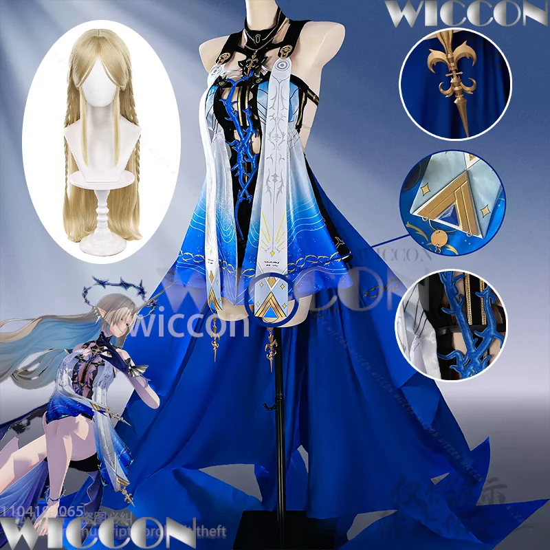 

Wuthering Waves Game Cosplay Fleurdelys Big Cartethyia Sexy Dark Blue SWEEP TRAIN Dress Lolita Wig Festival Outfit Customized