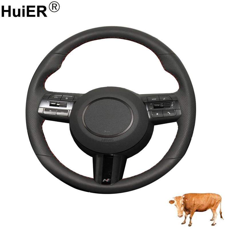 

Cow True Leather Hand Sewing Car Steering Wheel Cover For Hyundai Sonata 2024 2025 Braid on Steering-wheel Wrap