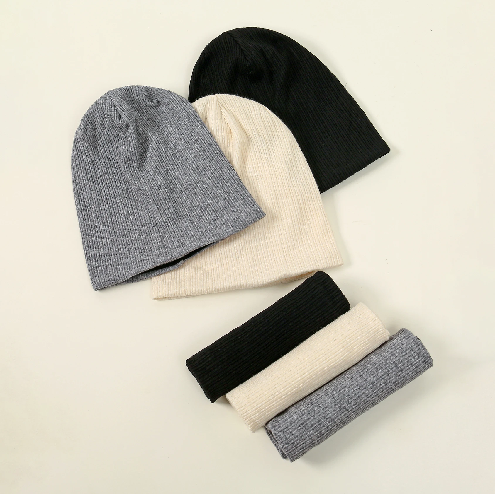 2Pcs/Set Knitted Hat and Scarf Sets Girls Warmer Solid Color Beanie Neck Hat Korean-Style Versatile Classic Scarves Kit