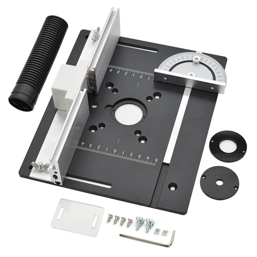 Aluminum Router Table Insert Plate W/ Miter Gauge Guide and Bracket for Woodworking Benches Table Saw Trimming Engraving Machine