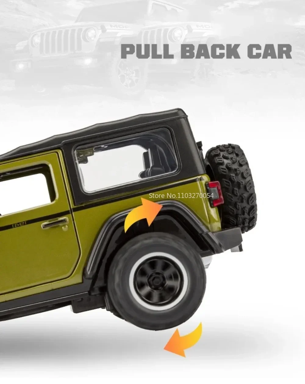 1/32 Wrangler Rubicon Off-road Toy Car Model Alloy Diecast Sound Light Pull Back 4 Door Opened SUV Vehicles for Kids Boys Gifts