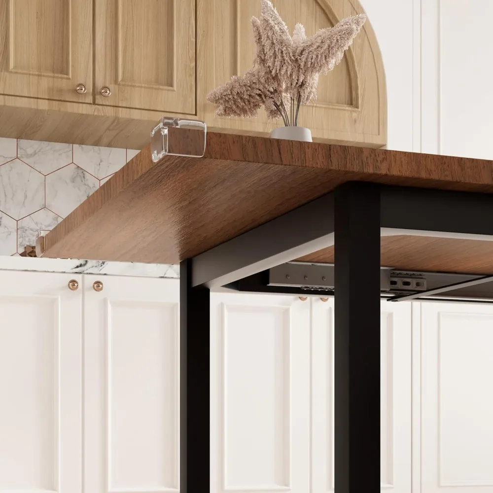 7-Piece Dining Table Set with 6 Stools, 63" Large Extendable Kitchen Table Set for 4-8, Mid-Century Dining Room Table