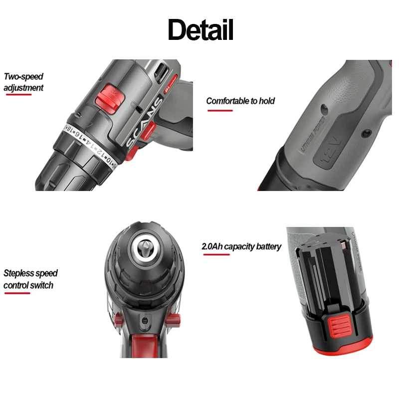 SCANS Brushless Screwdrive 12V Cordless Drill/Driver 36Nm Lithium Battery Rechargeable Power Tools S120