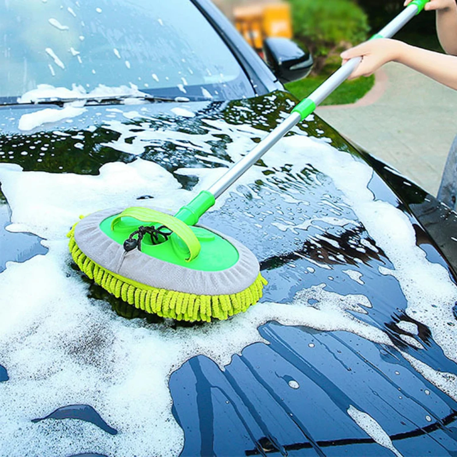 Car Washing Mop Upgrade Three Section Telescopic Super Absorbent Car Cleaning Car Brushes Mop Window Wash Tool Dust Wax Soft Mop