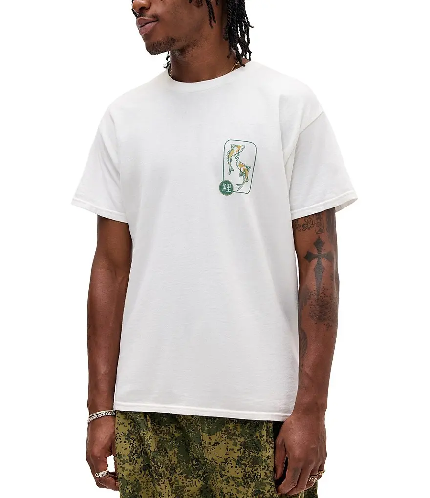 Kyoto Koi Japanese style back printed pattern T-shirt, retro ukiyo-e carp oversized street cotton T-shirt