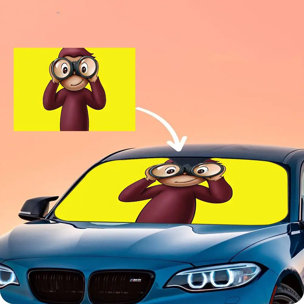 George The Curious Monkey Windshield Sun Shade for Car SUV Truck Front Window Sun Shade Accessory Visor Protector Shield Cover