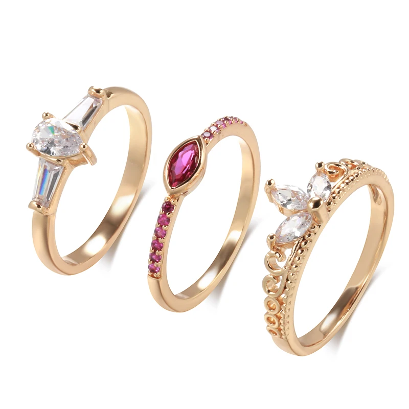 SYOUJYO Simple Natural Zircon Rings For Women 585 Rose Gold Color Luxury Bride Wedding Jewelry