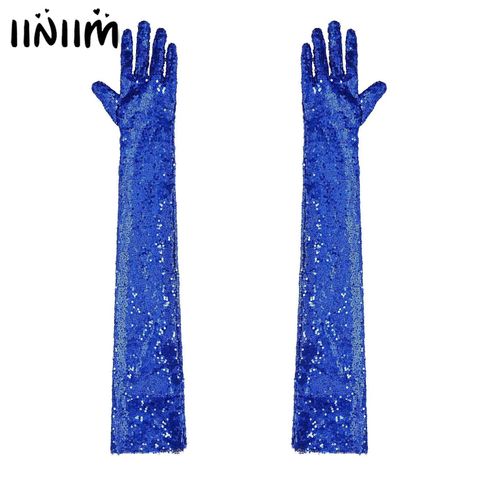 Womens Shiny Sequin Mesh Long Gloves Rave Mittens Elbow Length Vintage 1920s Long Gloves Opera Finger Elbow Length Long Gloves