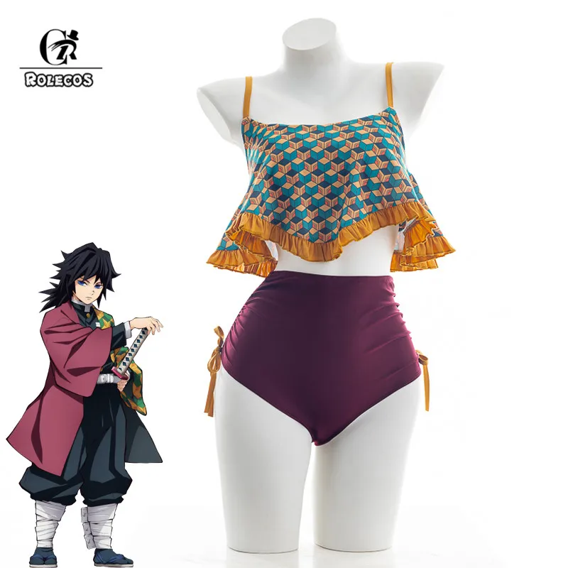 

ROLECOS Anime Demon Slayer Swimsuit Cosplay Costume Tomioka Giyuu Cosplay Costume Sexy Women Swimwear Summertime Dress Halloween