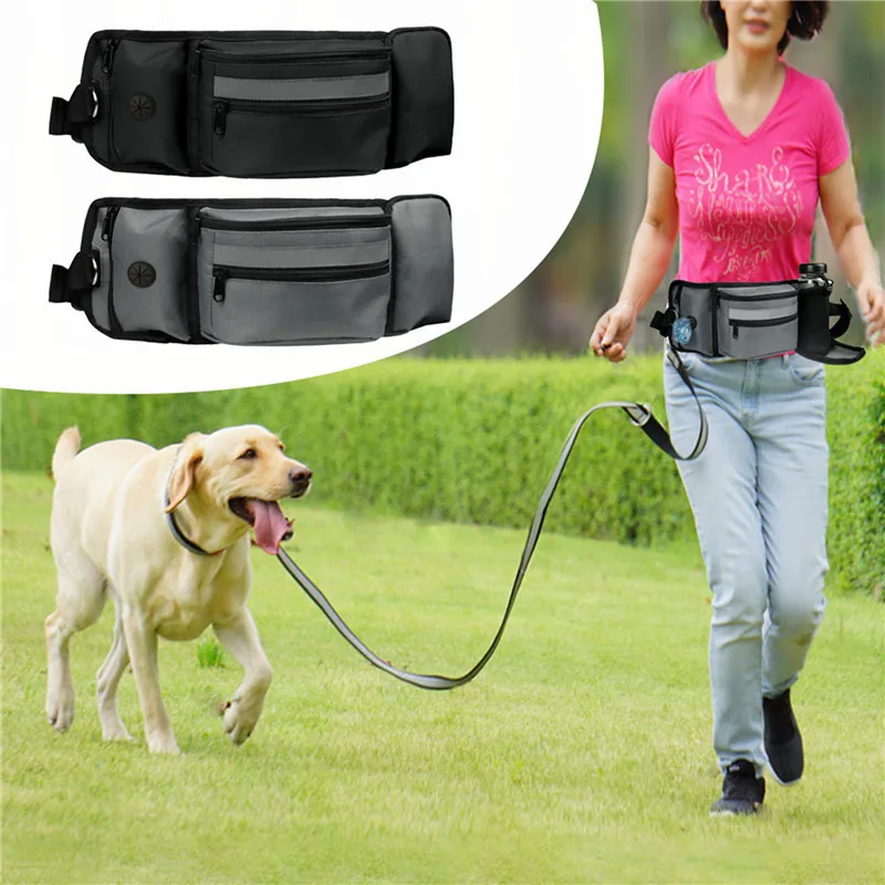 Portable Dog Treat Bag Dog Training Pouch with Hidden Water Bottle Holder Poop Bag Dispenser Waist Bags Pet Treat Snack Bag