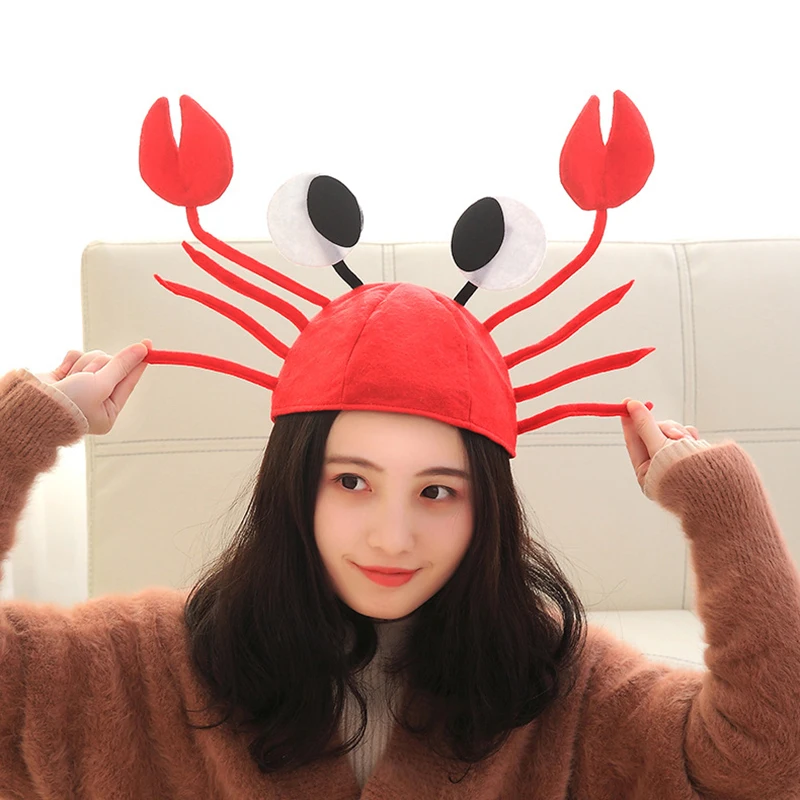 1Piece Red Lobster Crab Sea Animal Hat Funny Christmas Gift Costume Accessories Cap Performance Props Party Cosplay Accessories