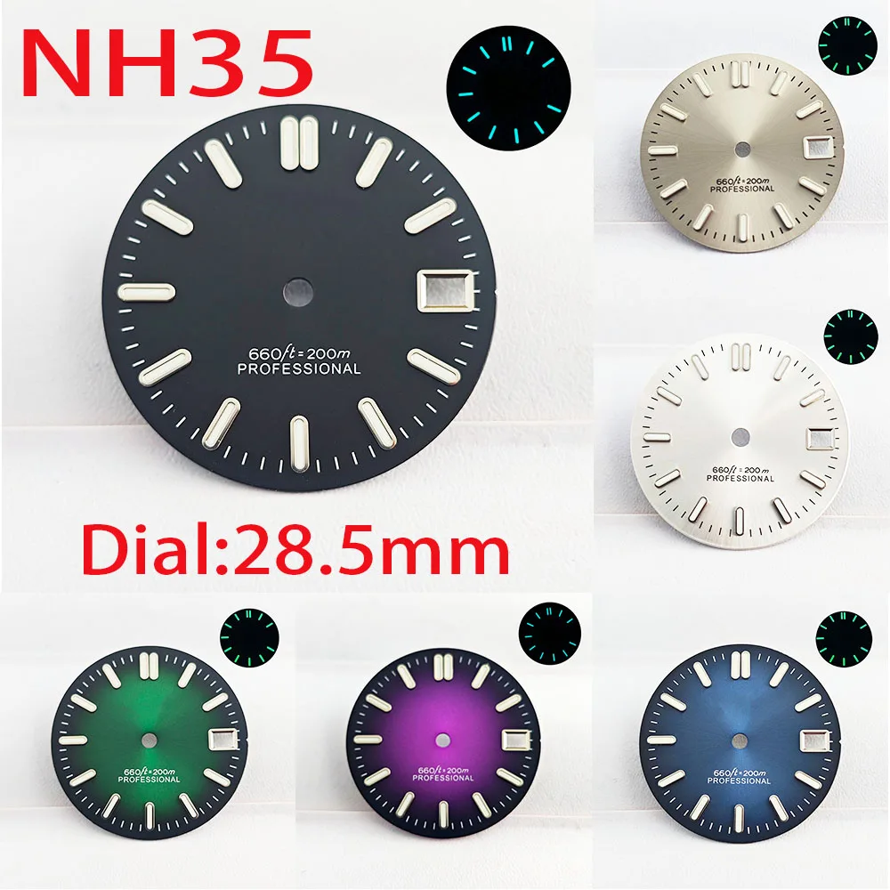 

28.5mm dial Men's watch NH35 dial blue luminous 36mm 39mm case NH35 NH36 automatic mechanical movement watch accessories