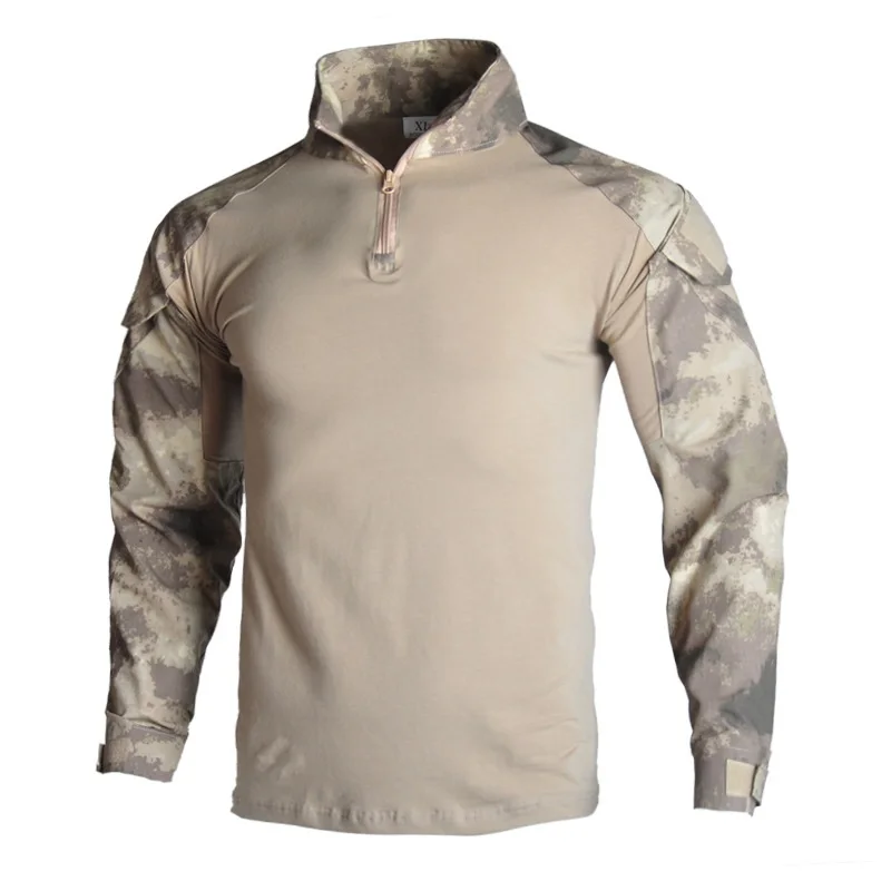 قمصان تكتيكية بأكمام طويلة قميص CP 1/4 سحاب Ripstop قطن للتدريب المموه في الهواء الطلق تي شيرت ملابس الرجال