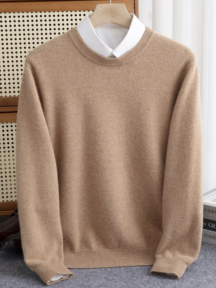 Choice Spring Autumn Winter Pullover 100% Merino Wool Men's Knitting Sweater Round Collar Long Sleeve Pure Wool Casual Tops