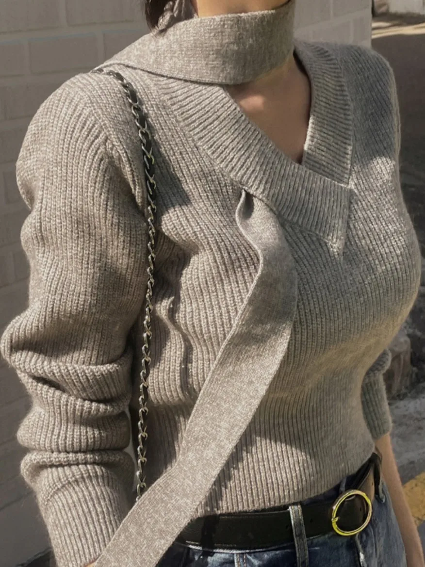 

Сексуальный приталенный трикотаж V Ne, женский универсальный зимний новый шикарный модный свитер с перекрестным дизайном, повседневный модный свитер