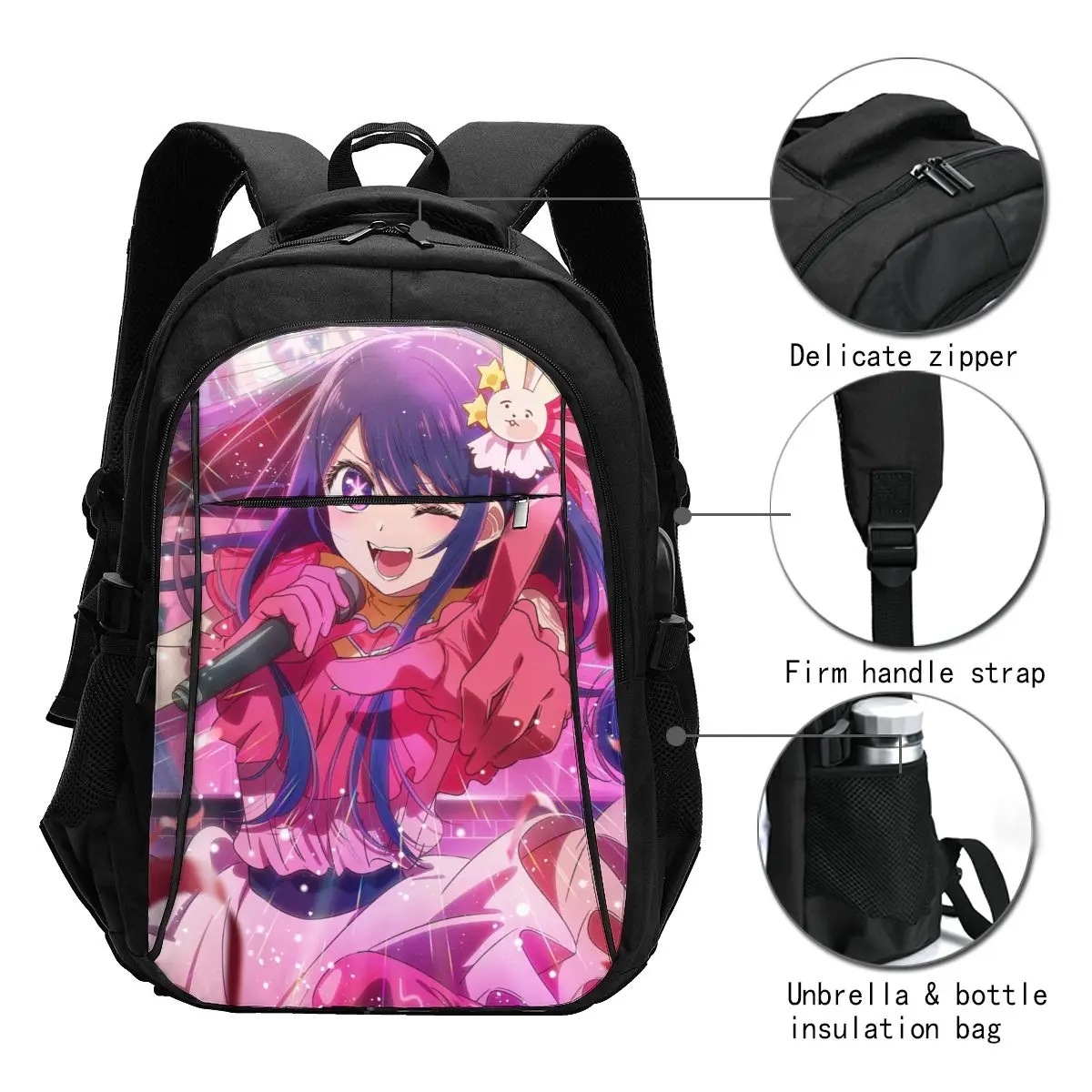 Anime Oshi No Ko Ai Hoshino Travel Laptop Backpack, Business Water Resistant Laptop Backpack with USB Charging Port, College Bag