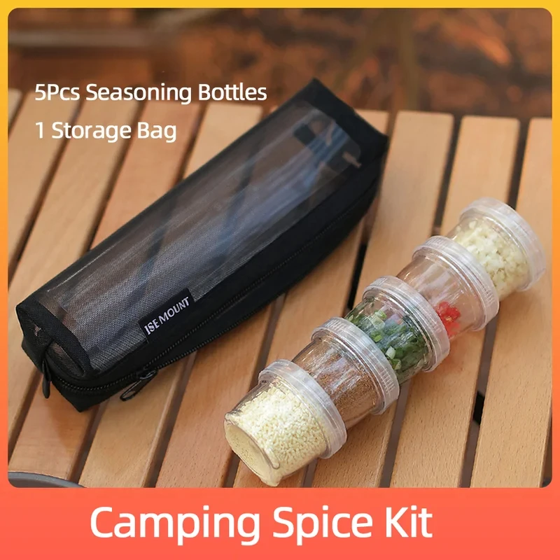 Camping Cooking Kit Box - Outdoor Seasoning Bottle Set, Collapsible Portable