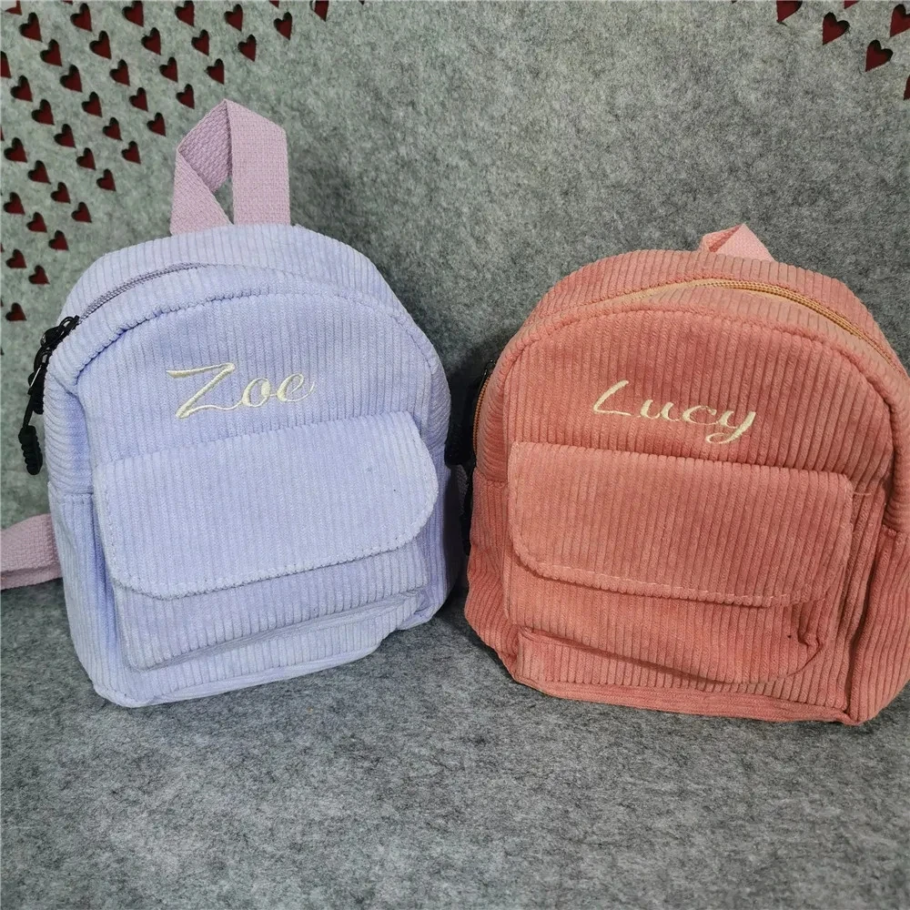 Mini mochila de pana bordada con nombre personalizado para mujer, Mochila pequeña de moda personalizada, Bolsa Escolar informal para estudiante y