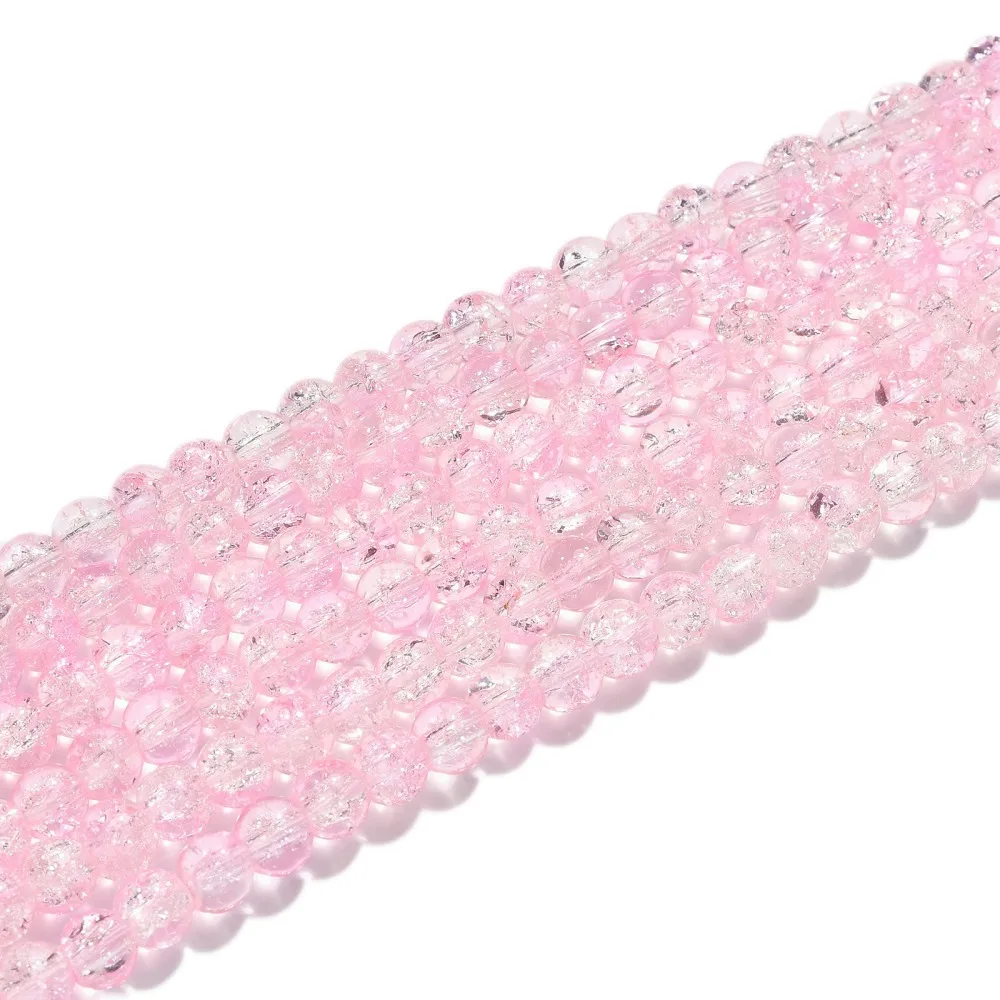 1Strand Crackle Glass Beads Strands Round Pink 6mm Hole: 1.3~1.6mm about 133pcs/strand 31.4 inch