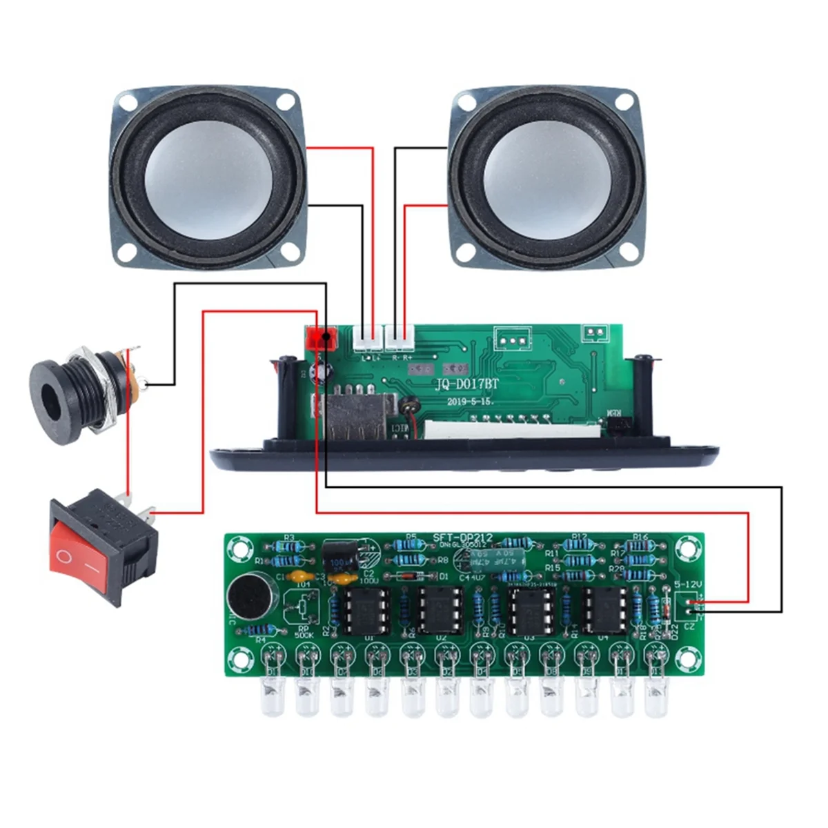 DIY Bluetooth Speaker Kit LED FM Radio USB Mini Home Sound Amplifier with Digital Display Soldering Project(Transparent)