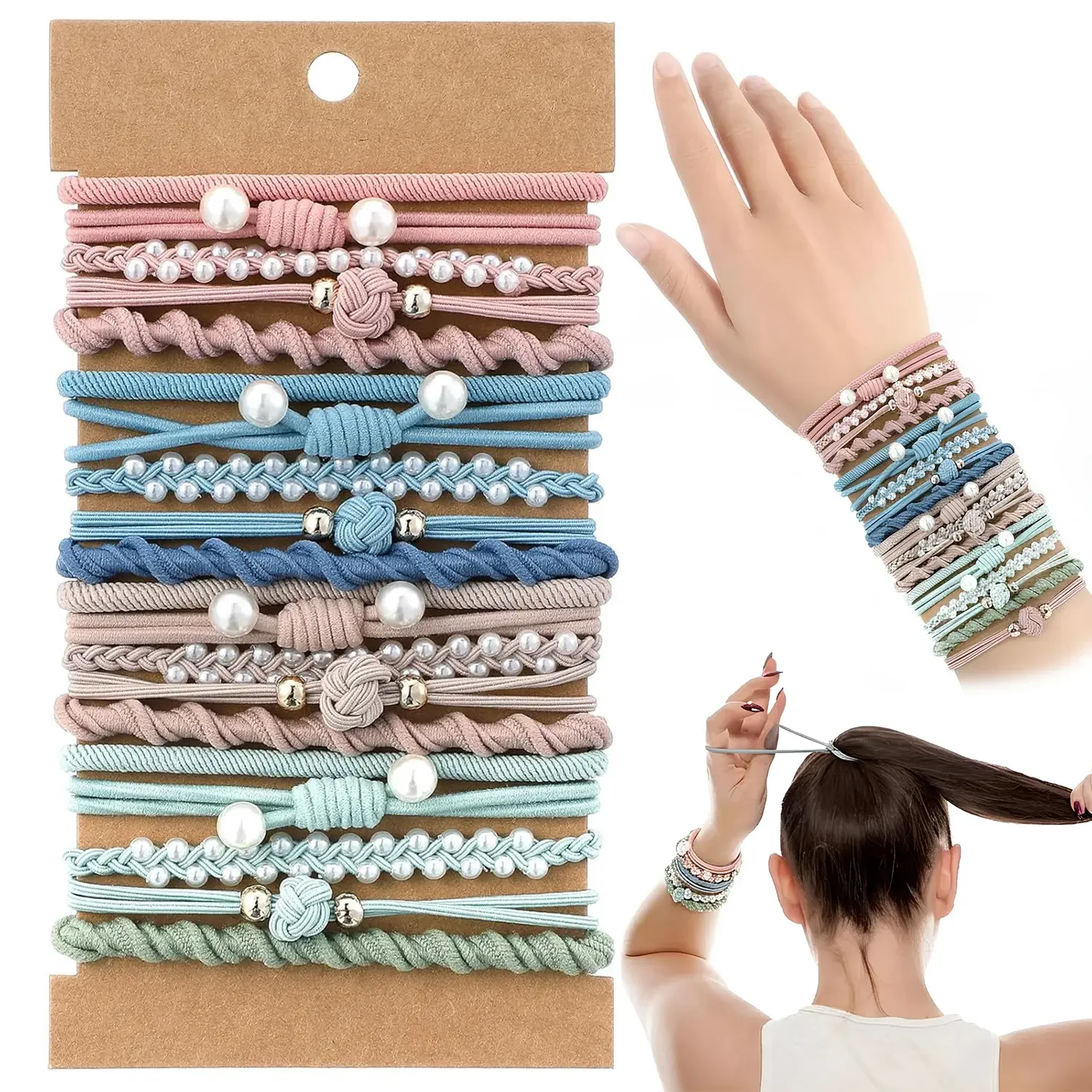 

20 Pack Thick Stretchy Hair Ties, Nylon No Pull Ponytail Holders for Women and Girls