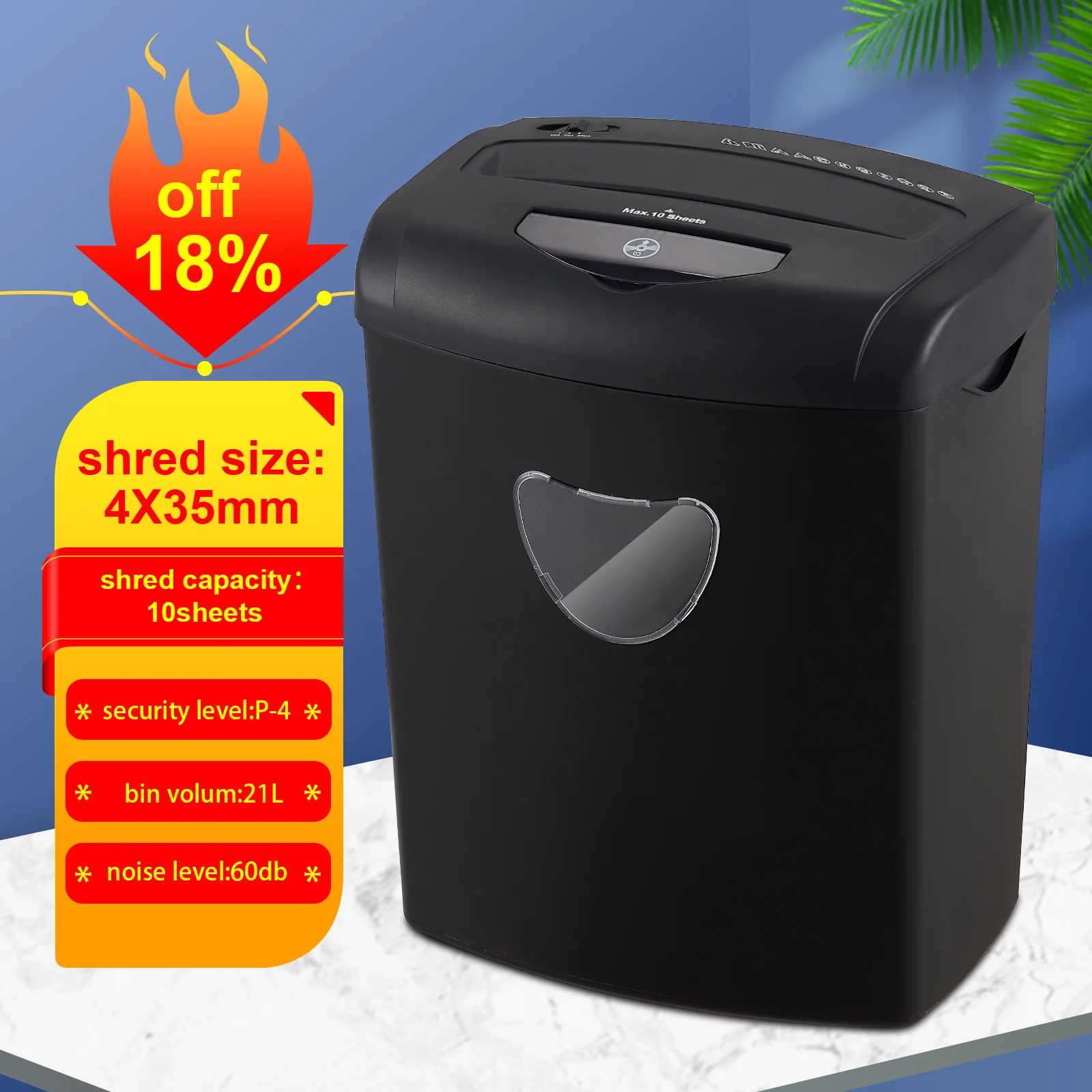 CD218P 12 Sheets 70G Office Cross-Cut  Paper Shredder with 21L Bin Electric Shredder For Home & Office Paper Shredder Machine