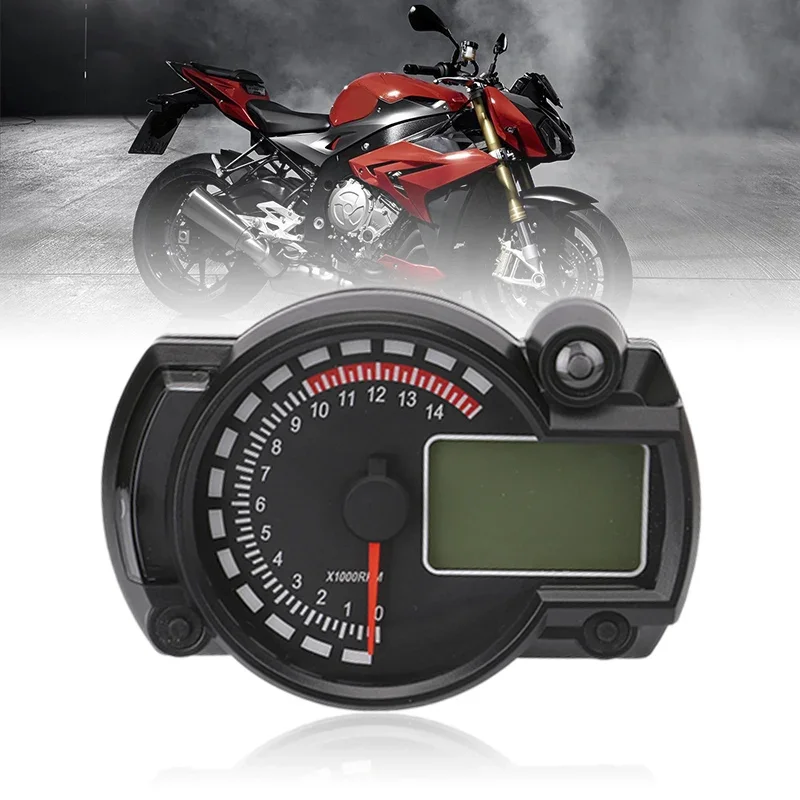 Motorcycle Universal Speedometer Tachometer Odometer N Gear 7 Backlights 0-19000RPM 299KMH MPH Fuel Level Water Temp Time 12V