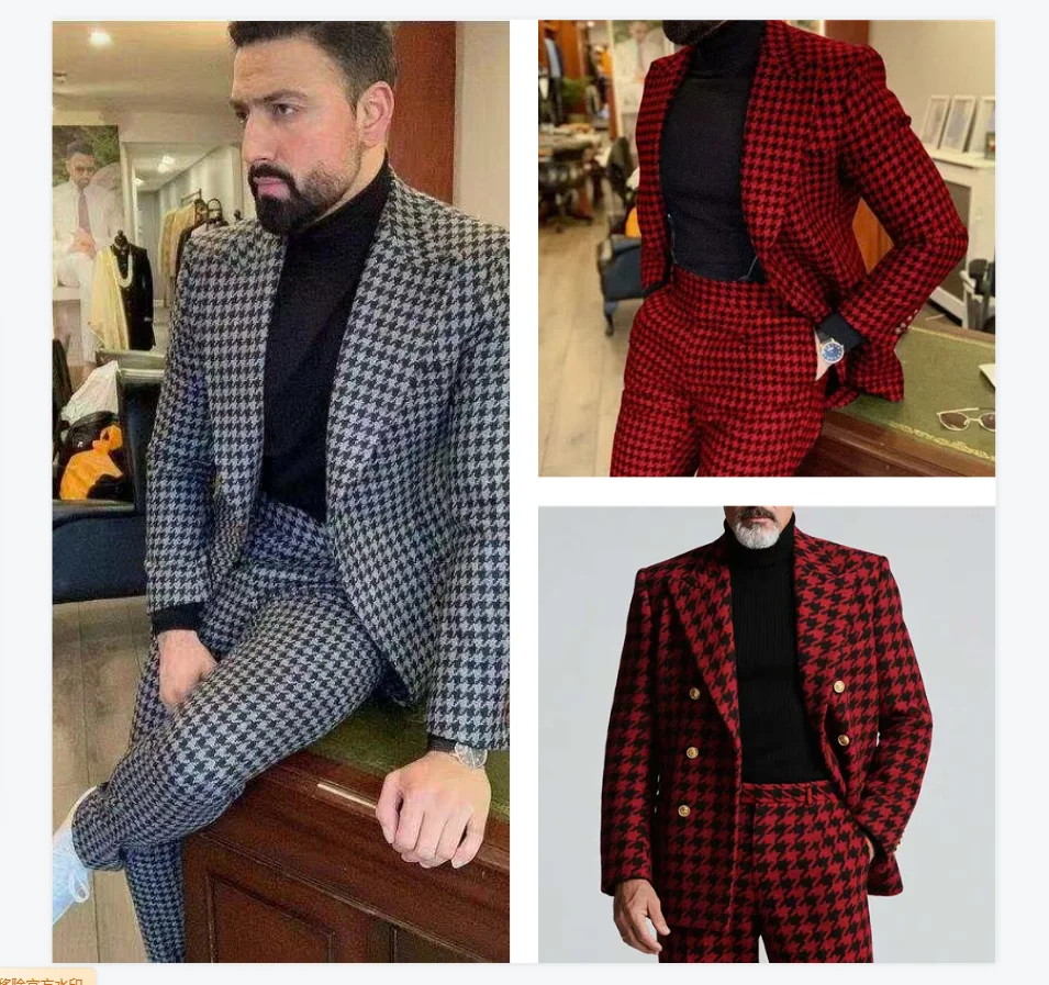 Мужской костюм с узором «гусиные лапки», комплект из 2 предметов: пиджак + брюки, осенние смокинги для жениха, формальный офис, двубортный деловой пиджак по индивидуальному заказу