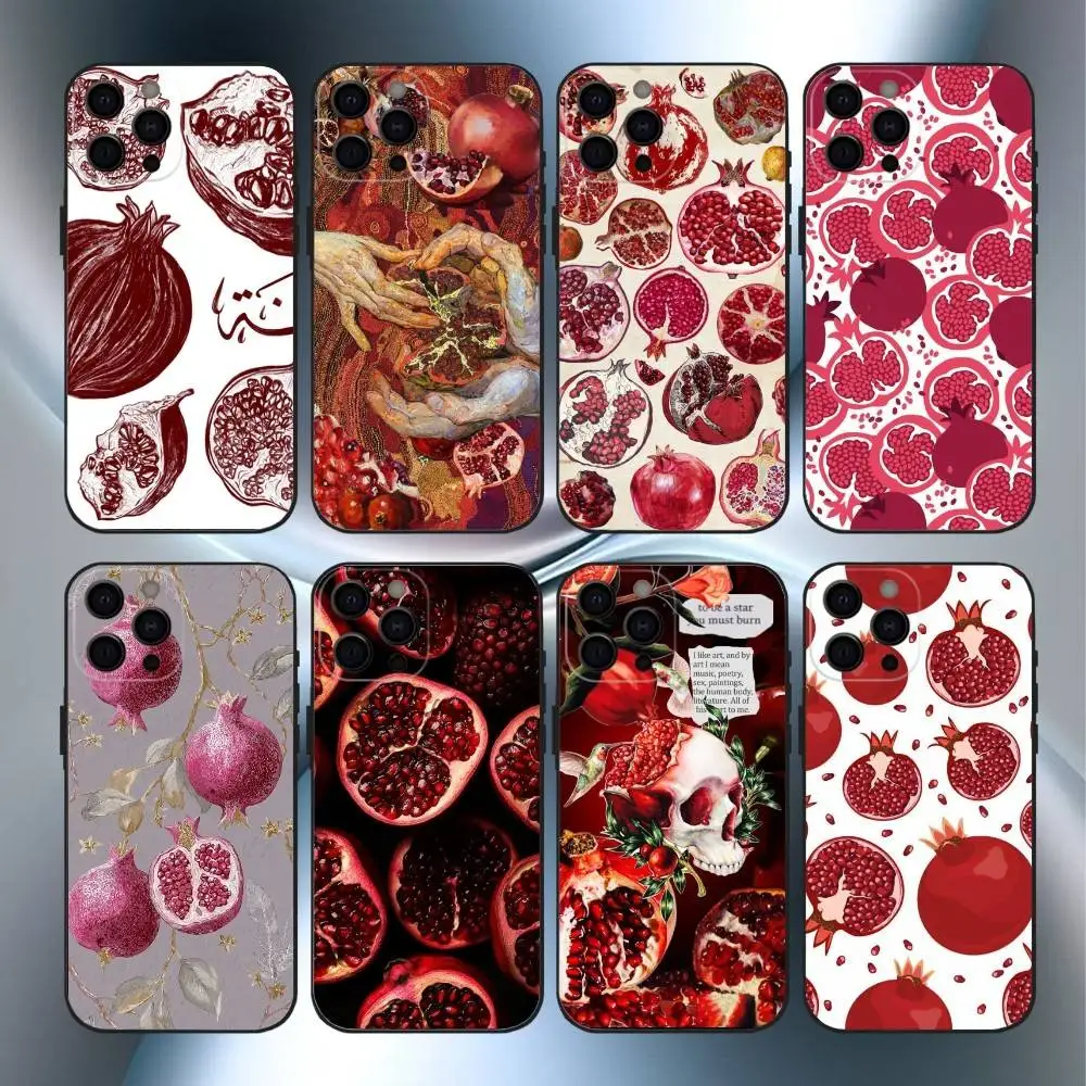 

Food Fruit Red Pomegranate Phone Case For iPhone17,16,15,14,13,12,11 Plus,Pro Max Soft Black Cover
