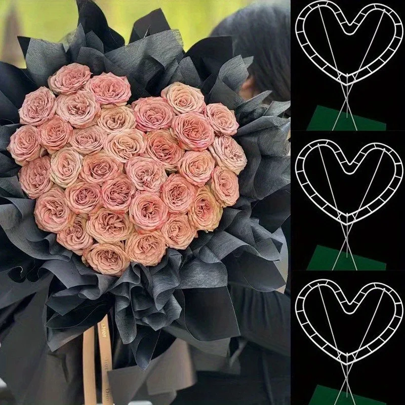 

12 Sets Heart-Shaped Flower Holders Plastic Flowers Frames for Valentine's Day Mother's Day Graduation Decorations DIY Bouquets