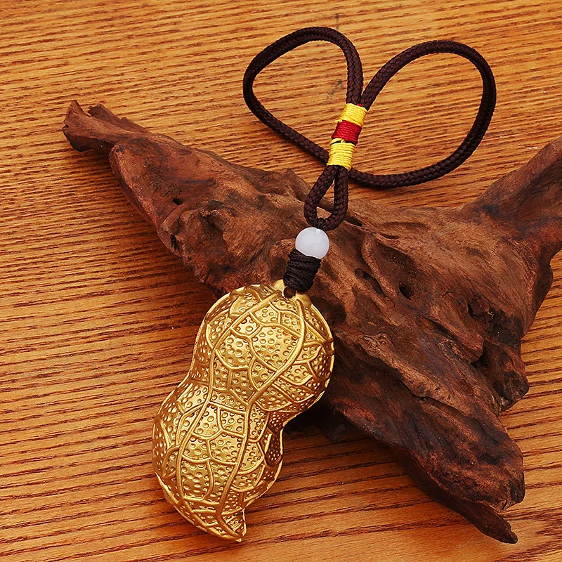 Brass Peanut Pendant Good Things Happen Flowers Bloom Rich Creative Pendant Gold Beans Hand Pieces Key Chain Accessories