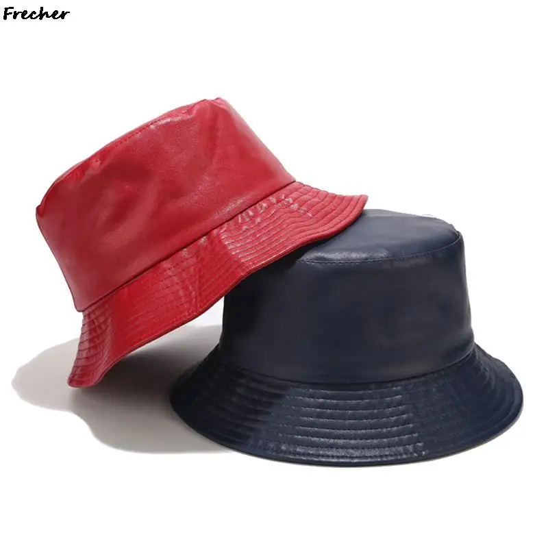 Women Leather Bucket Hats Waterproof Rain Hat Autumn Fashion Fishermen Cap Ladies Leisure Chapeau Hats Office Party Casquette