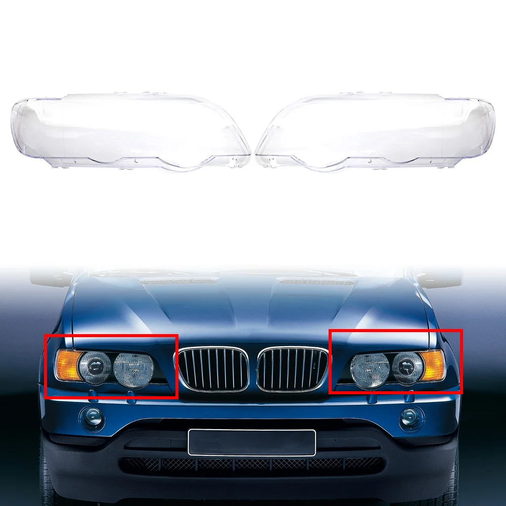 1 Pair Transparent Car Headlight Headlamp Clear Lens Cover For BMW X5 E53 1999-2003