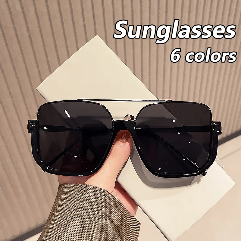 

New Retro Personalized Double Beam Large Sunglasses Korean Half Frame Anti Blue Light Sunglasses UV Resistant UV400 Sunglasses