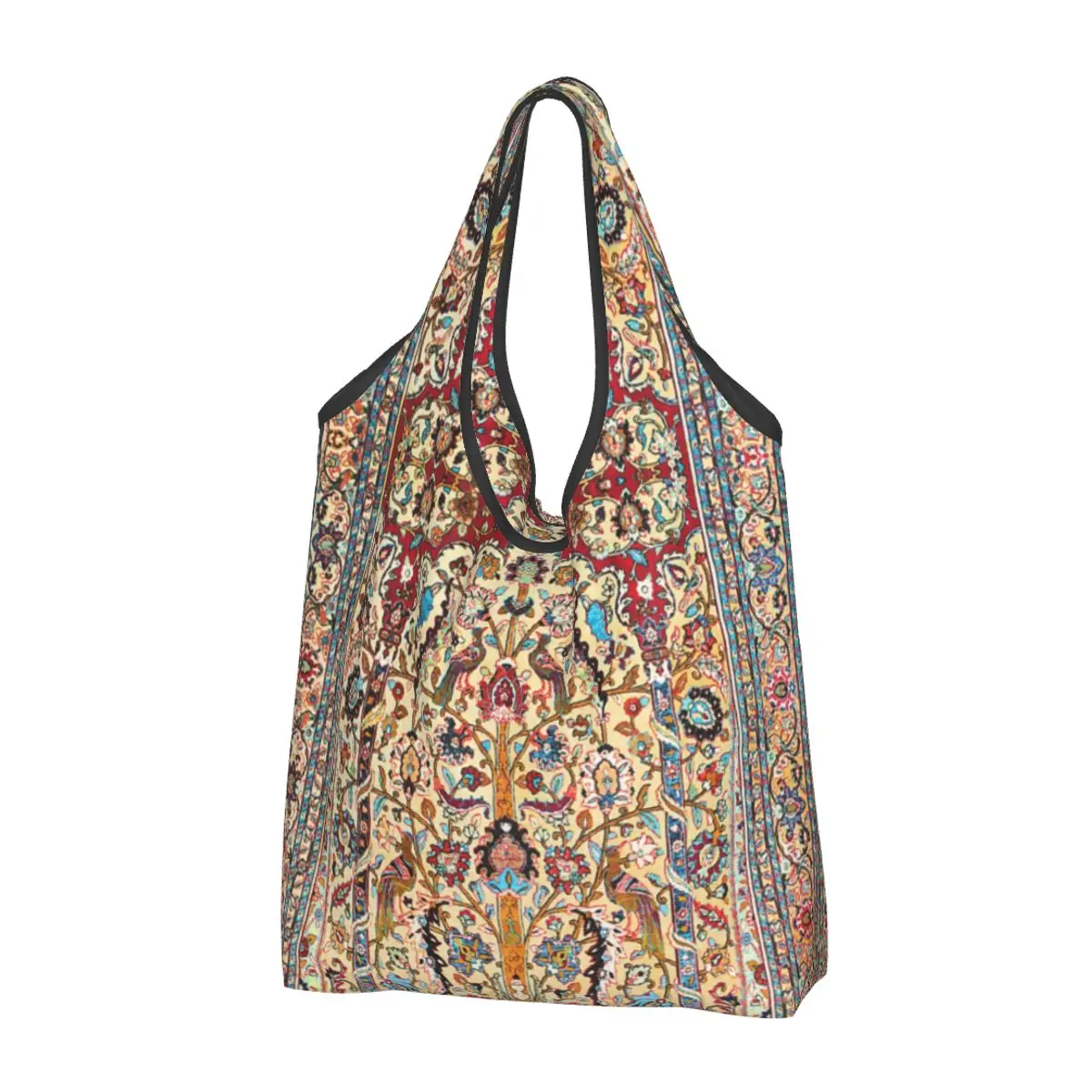 

Antique Silk Persian Carpet Shopping Bag Portable Large Capacity Groceries Bohemian Turkish Ethnic Kilim Tote Shopper Bags