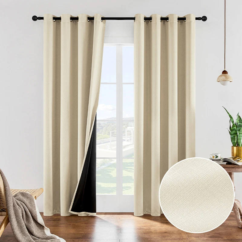 

100% плотные занавески для спальни, термоизолированные оконные шторы с люверсами, затемняющие занавески для гостиной с черной спинкой