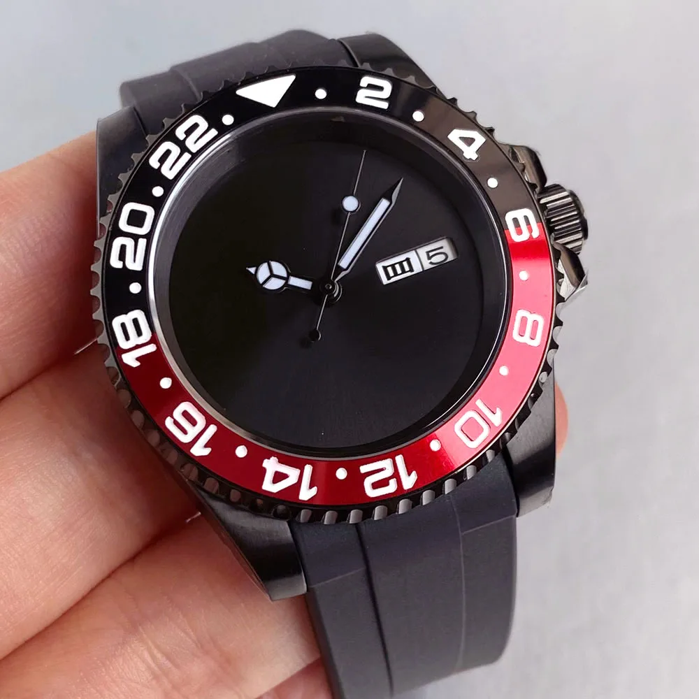 

Tandorio черный простой циферблат дата Weekday 40 мм PVD корпус 20ATM NH36 мужские автоматические часы сапфировое стекло резиновая лента пряжка