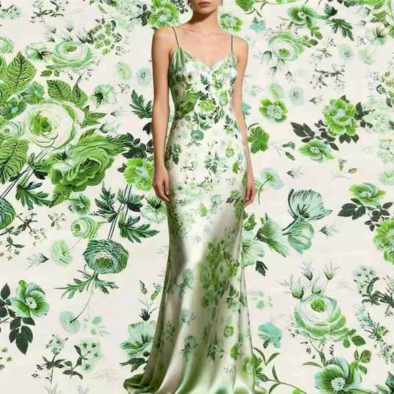 summer-fresh-breathable-green-rose-printed-double-crepe-silk-fabric-diy-handmade-sewing-clothing-luxurious-mulberry-silk-fabric