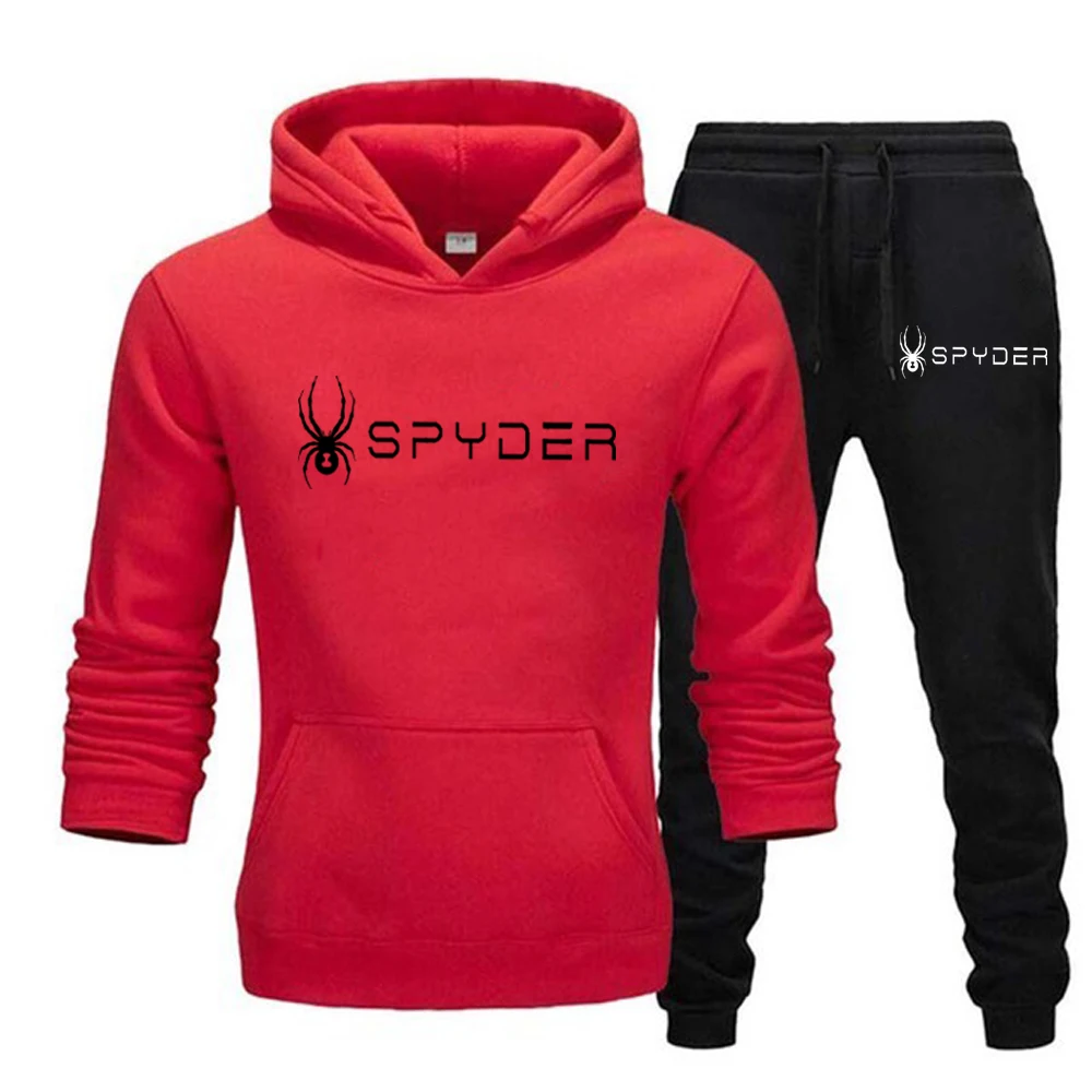 SPYDER Men Hoodies Two Piece Sets High Quality Printing Hooded Sweatshirt Sweatpants Casual Suit Outwear and Trousers