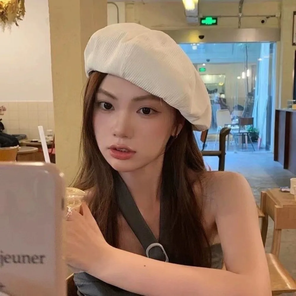 Casual Retro Beret Hat Artistic Solid Color Painter Hat Warm Adjustable Corduroy Hat for Women