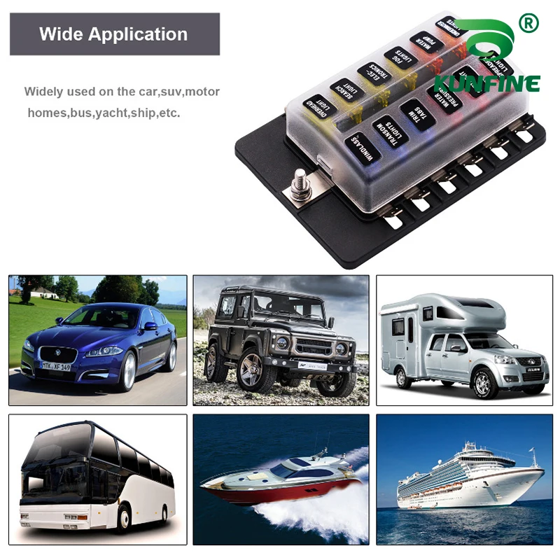 Tempat Kotak Sekring 12 Cara 100A Blok Sekring dengan Indikator LED Sekering 24 Buah untuk Mobil Off-Road RV Bus Kapal Pesiar