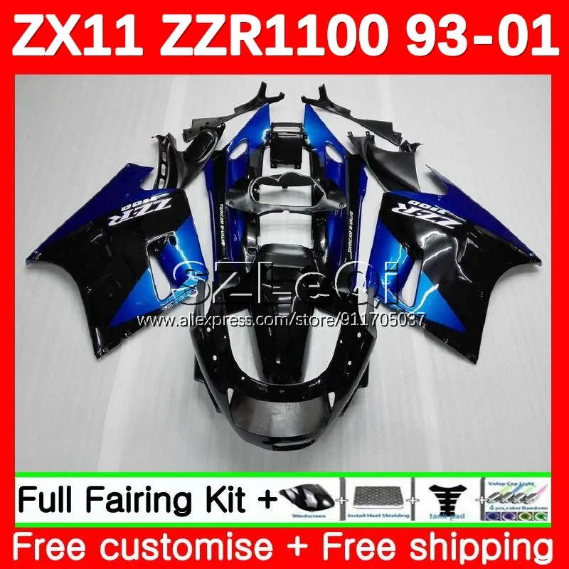 ZX-11R For KAWASAKI NINJA ZZR 1100 ZX11 R ZX11R 93 94 95 96 97 114No.8 ZX Blue black 11R ZZR1100 1998 1999 2000 2001 Fairing